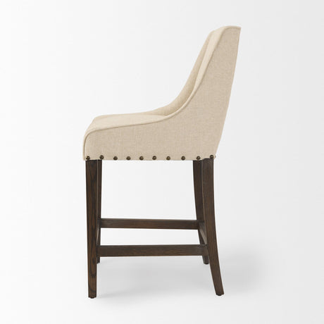 Mercana Kensington Cream Fabric Seat Brown Wood Frame Counter Stool