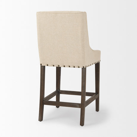Mercana Kensington Cream Fabric Seat Brown Wood Frame Counter Stool