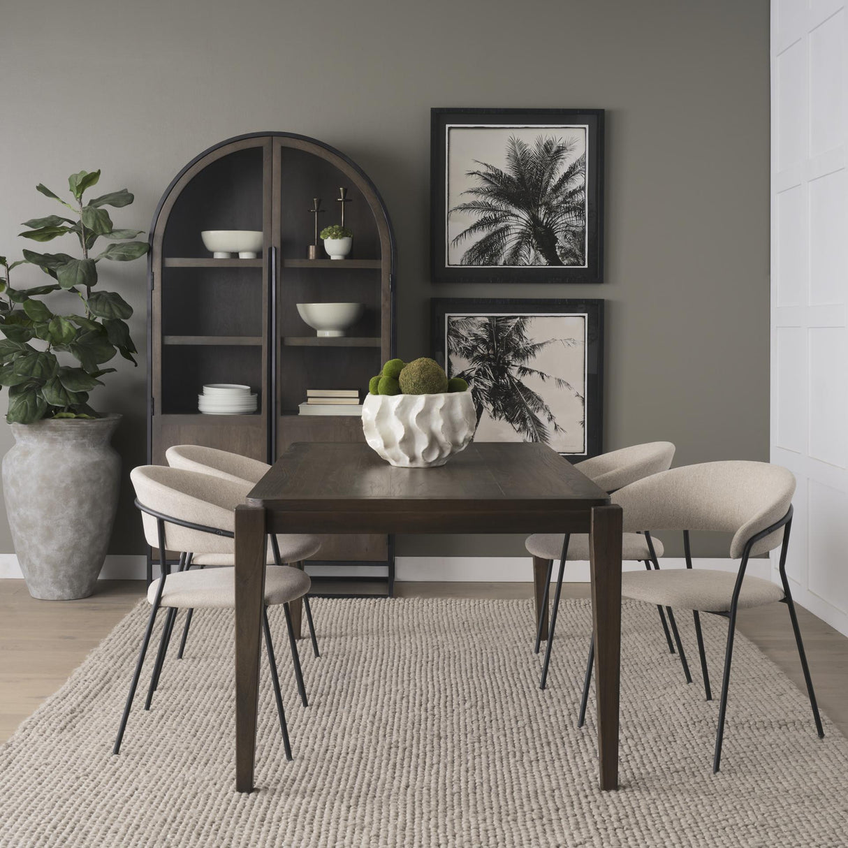 Mercana Carolyn Dining Chair w/ Oatmeal Fabric & Matte Black Metal