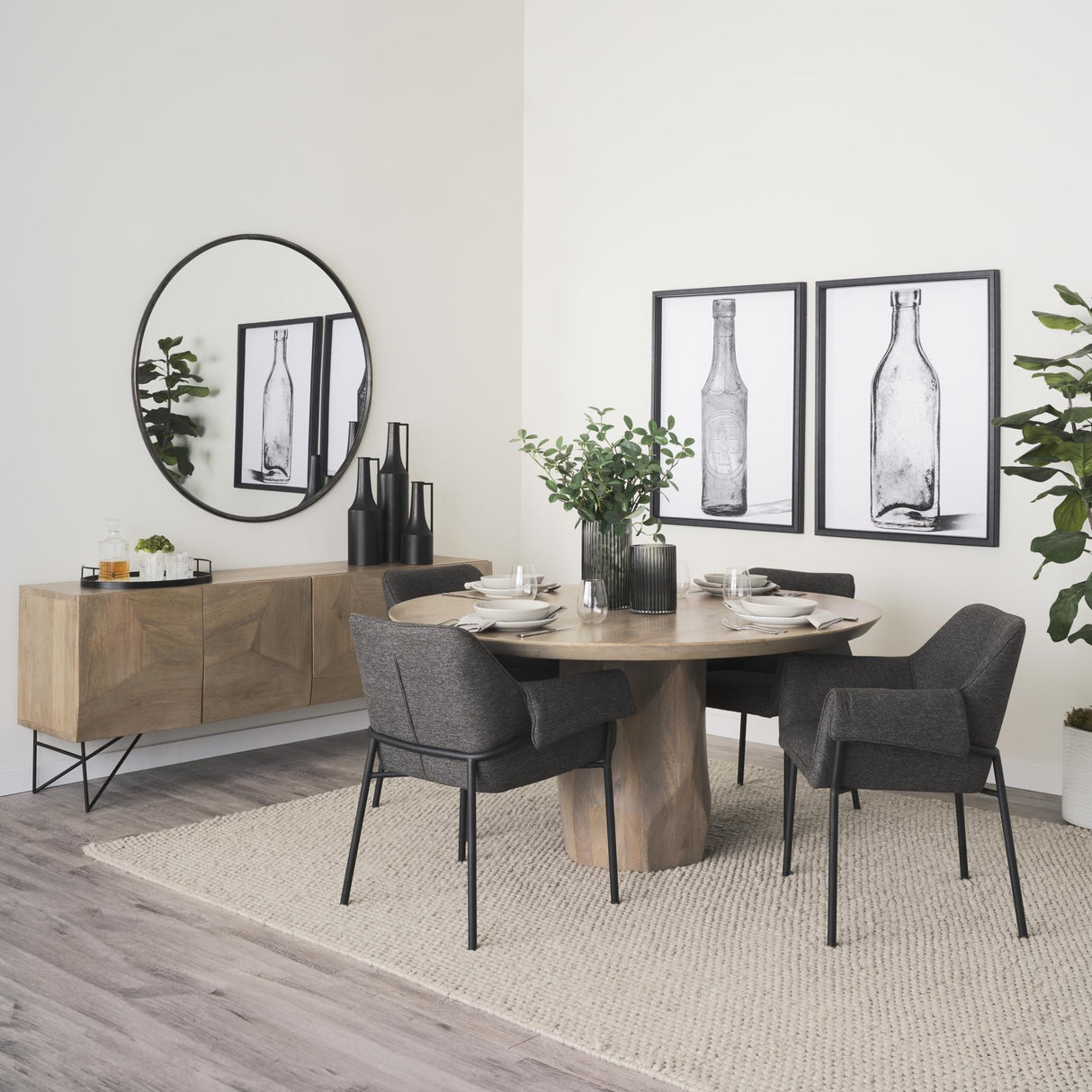 Mercana Brently Dining Chair w/ Gray Fabric & Matte Black Metal Legs