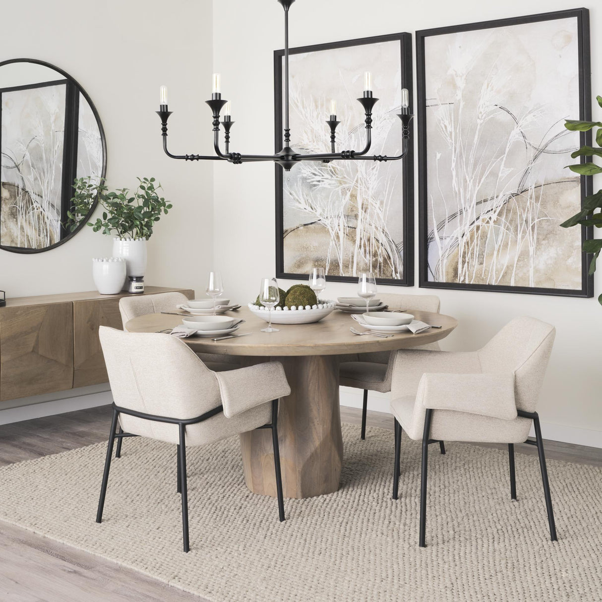 Mercana Brently Dining Chair w/ Oatmeal Fabric & Matte Black Metal Legs
