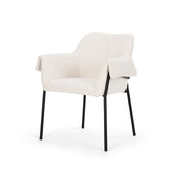 Mercana Brently Dining Chair w/ Cream Boucle Fabric & Matte Black Metal Legs