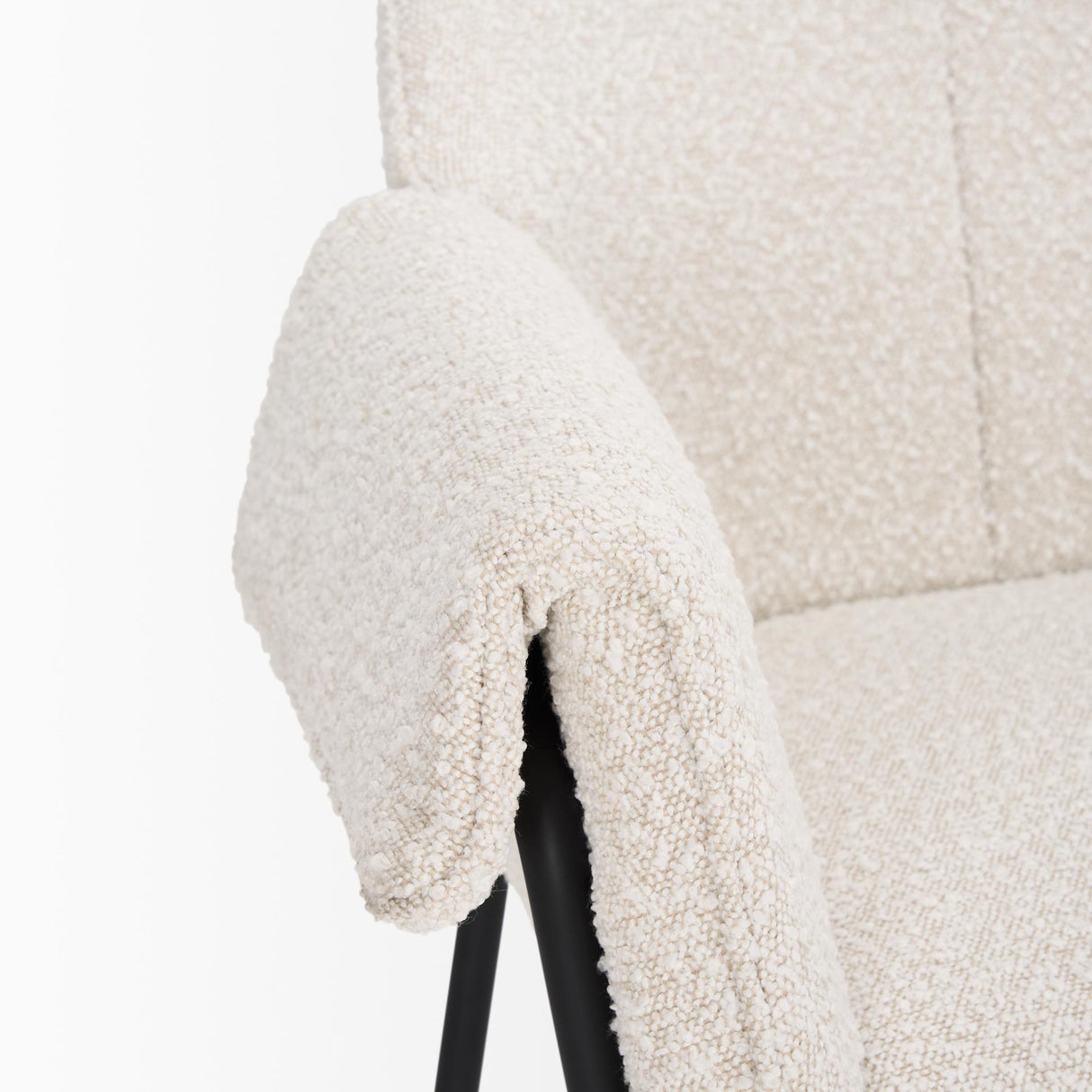 Mercana Brently Dining Chair w/ Cream Boucle Fabric & Matte Black Metal Legs