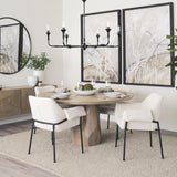 Mercana Brently Dining Chair w/ Cream Boucle Fabric & Matte Black Metal Legs