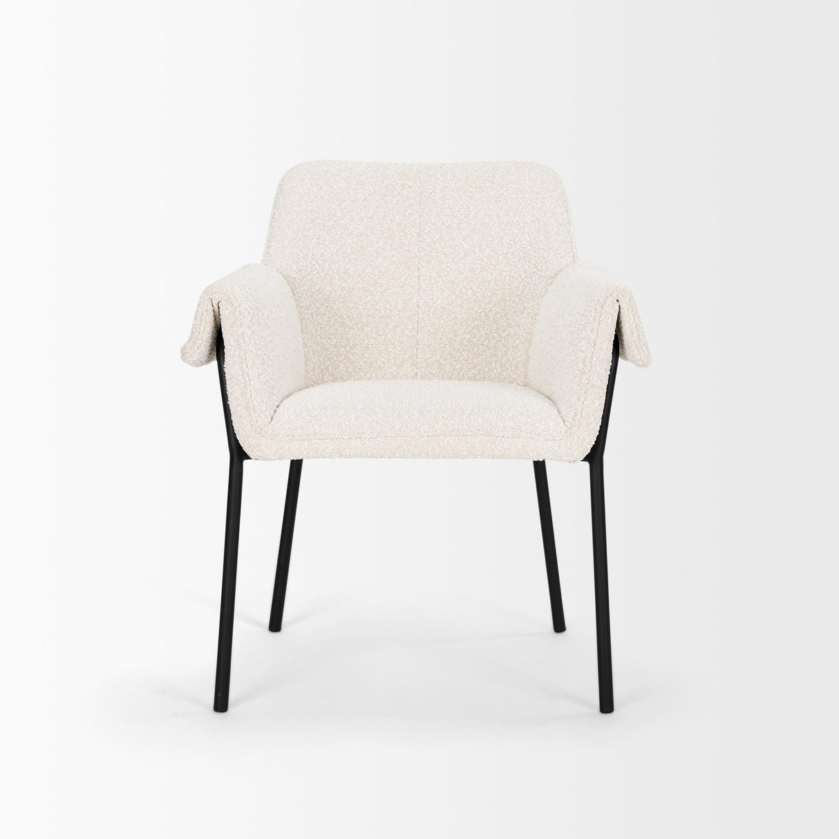 Mercana Brently Dining Chair w/ Cream Boucle Fabric & Matte Black Metal Legs