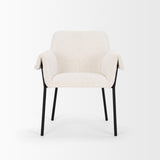 Mercana Brently Dining Chair w/ Cream Boucle Fabric & Matte Black Metal Legs