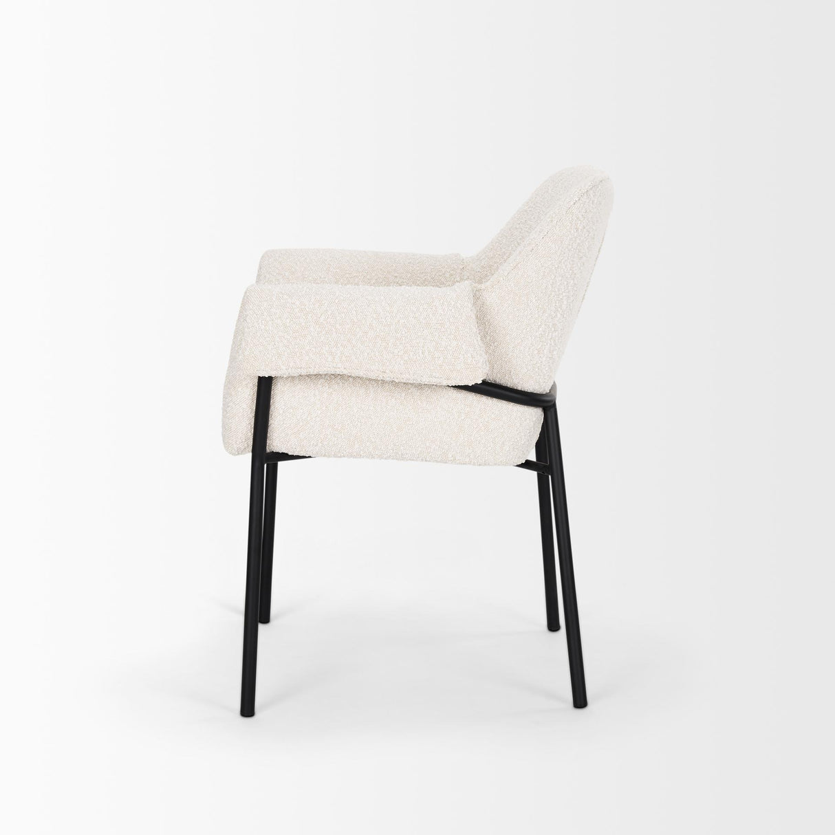 Mercana Brently Dining Chair w/ Cream Boucle Fabric & Matte Black Metal Legs