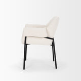 Mercana Brently Dining Chair w/ Cream Boucle Fabric & Matte Black Metal Legs