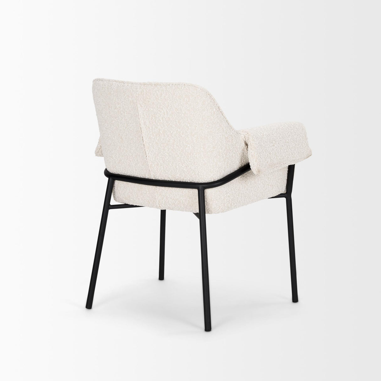 Mercana Brently Dining Chair w/ Cream Boucle Fabric & Matte Black Metal Legs