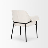 Mercana Brently Dining Chair w/ Cream Boucle Fabric & Matte Black Metal Legs