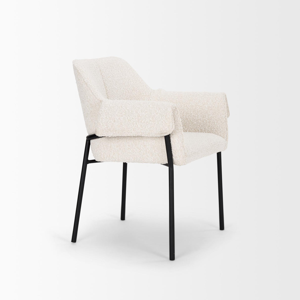 Mercana Brently Dining Chair w/ Cream Boucle Fabric & Matte Black Metal Legs