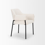 Mercana Brently Dining Chair w/ Cream Boucle Fabric & Matte Black Metal Legs