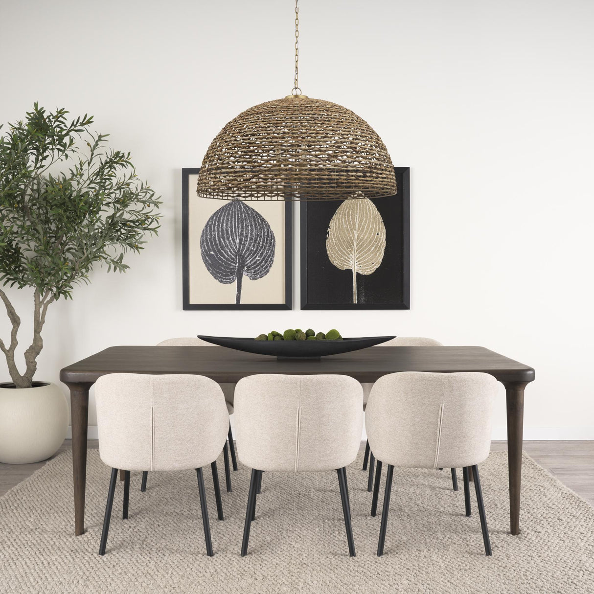 Mercana Shannon Dining Chair w/ Oatmeal Fabric & Matte Black Metal