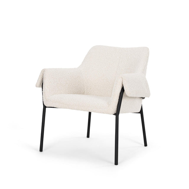 Mercana Brently Accent Chair w/ Cream Boucle Fabric & Matte Black Metal Legs