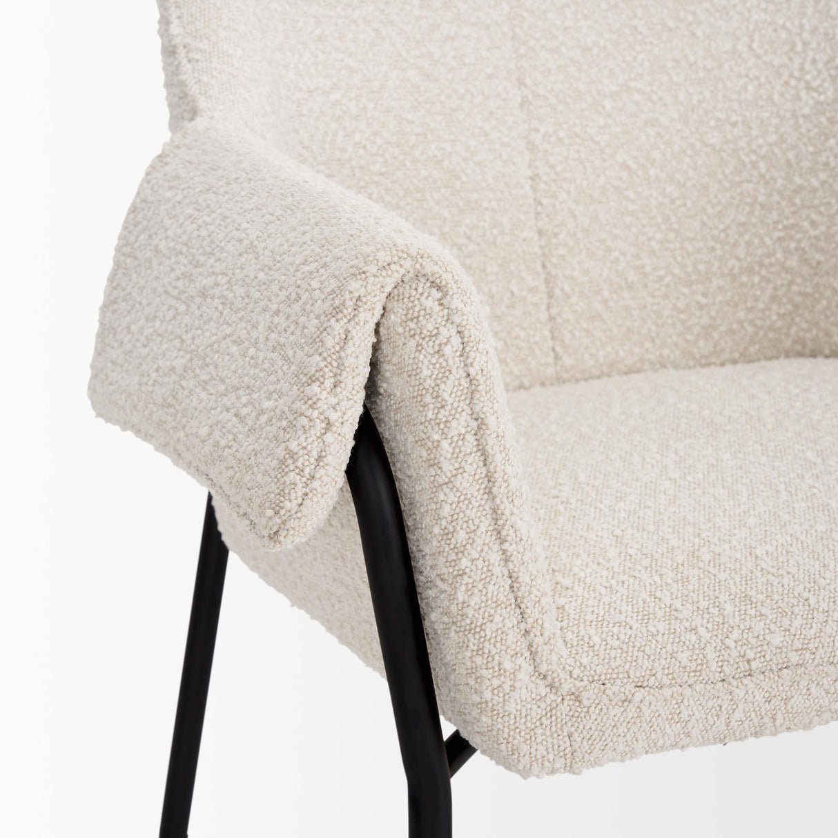 Mercana Brently Accent Chair w/ Cream Boucle Fabric & Matte Black Metal Legs