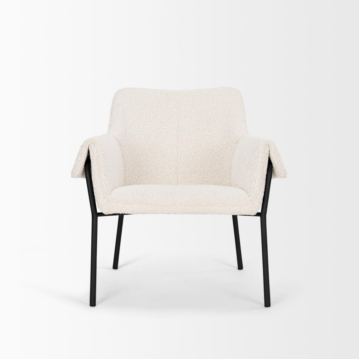 Mercana Brently Accent Chair w/ Cream Boucle Fabric & Matte Black Metal Legs