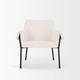 Mercana Brently Accent Chair w/ Cream Boucle Fabric & Matte Black Metal Legs
