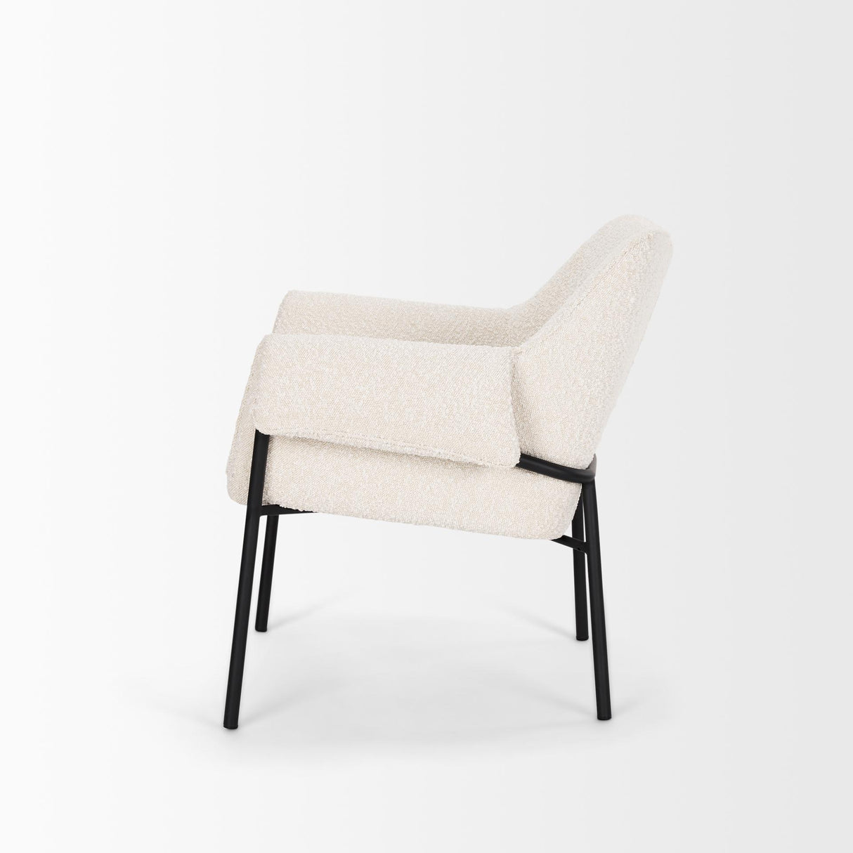 Mercana Brently Accent Chair w/ Cream Boucle Fabric & Matte Black Metal Legs
