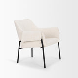 Mercana Brently Accent Chair w/ Cream Boucle Fabric & Matte Black Metal Legs
