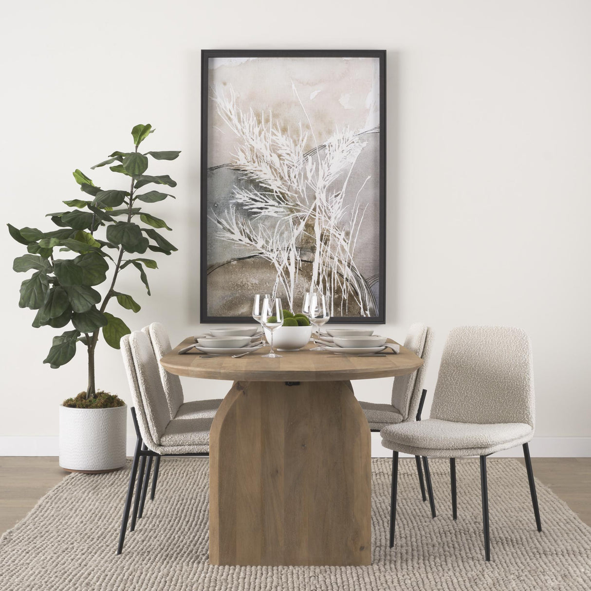 Mercana Eve Dining Chair w/ Cream Boucle Fabric & Matte Black Metal