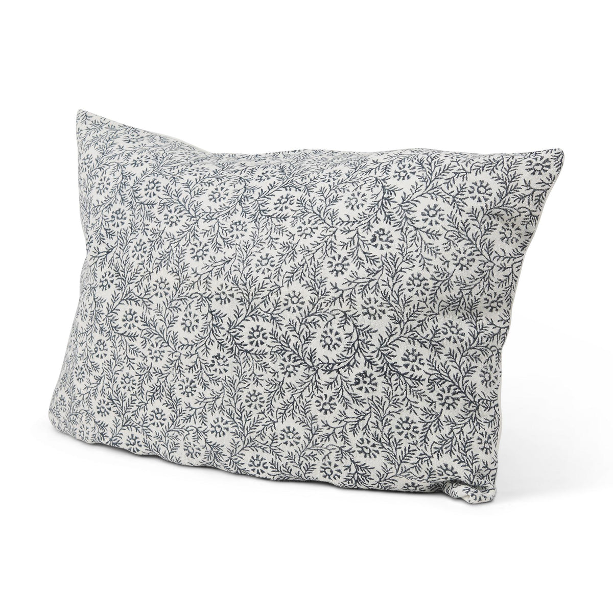 Mercana Jayne Cream w/ Indigo Print Linen Lumbar Decorative Pillow Cover