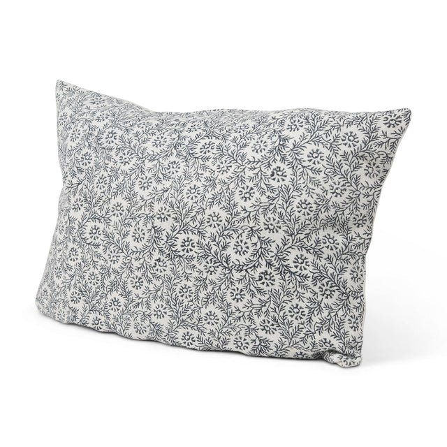 Mercana Jayne Cream w/ Indigo Print Linen Lumbar Decorative Pillow Cover