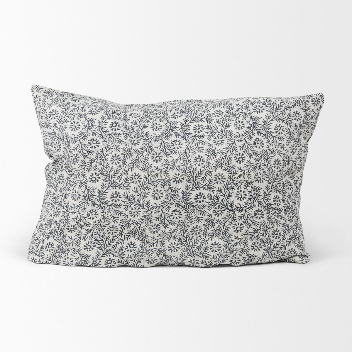 Mercana Jayne Cream w/ Indigo Print Linen Lumbar Decorative Pillow Cover