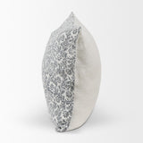 Mercana Jayne Cream w/ Indigo Print Linen Lumbar Decorative Pillow Cover