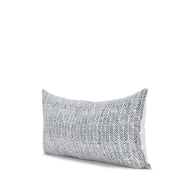Mercana Janelle Cream w/ Indigo Print Linen Lumbar Decorative Pillow Cover