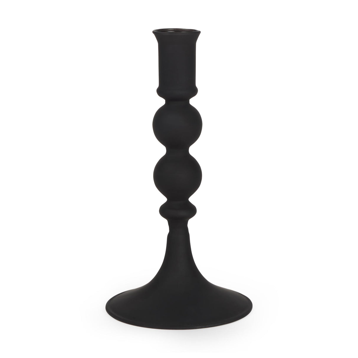 Mercana Haute Small Matte Black Blown Glass Candlestick