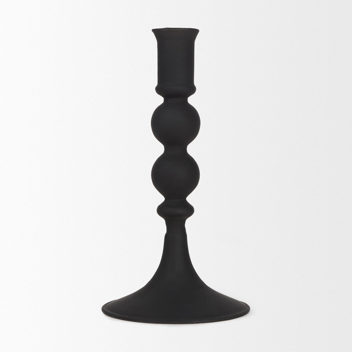 Mercana Haute Small Matte Black Blown Glass Candlestick