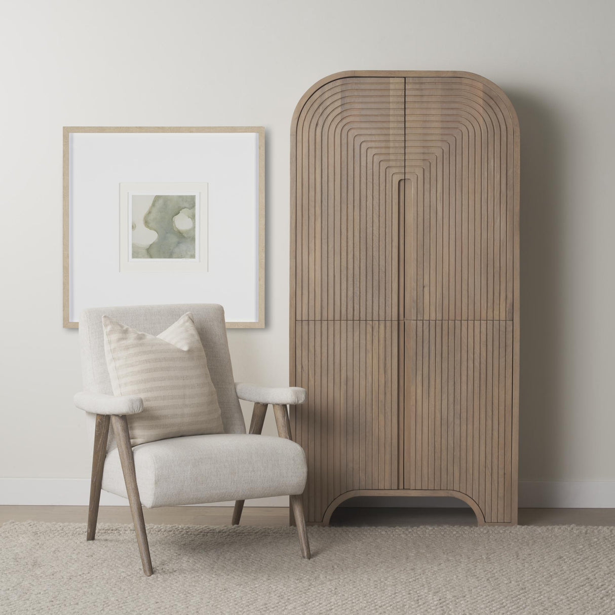 Mercana Nico Oatmeal Upholstered w/ Brown Wood Accent Chair