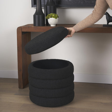 Mercana Elise Black Boucle Upholstered Storage Ottoman