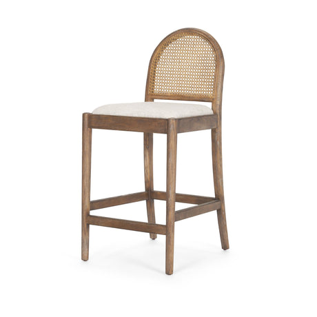 Mercana Elle Rounded Caneback Medium Brown Wood W/ Oatmeal Fabric Counter Stool