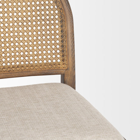 Mercana Elle Rounded Caneback Medium Brown Wood W/ Oatmeal Fabric Counter Stool