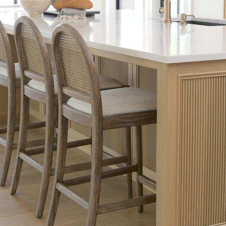 Mercana Elle Rounded Caneback Medium Brown Wood W/ Oatmeal Fabric Counter Stool