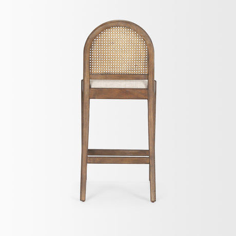 Mercana Elle Rounded Caneback Medium Brown Wood W/ Oatmeal Fabric Counter Stool