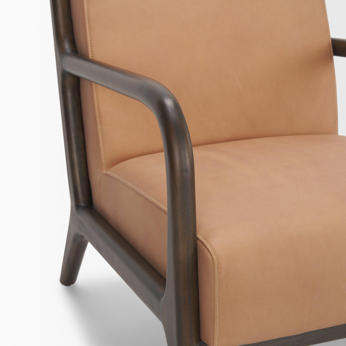 Mercana Cashel Accent Chair W/ Dark Brown Wood and Tan Genuine Leather