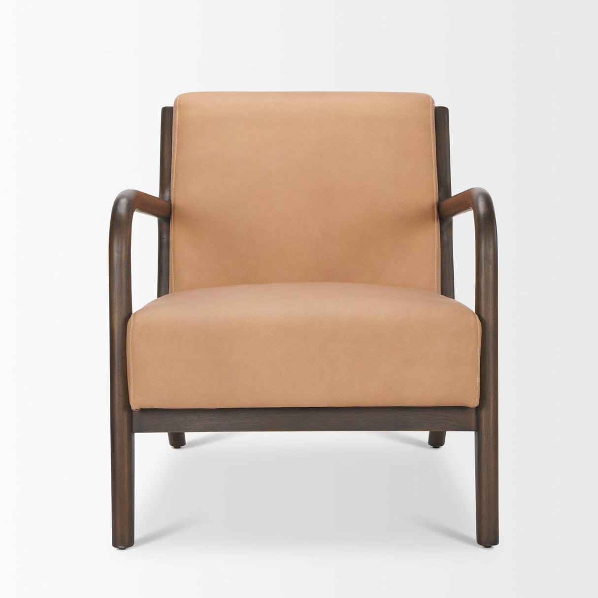 Mercana Cashel Accent Chair W/ Dark Brown Wood and Tan Genuine Leather