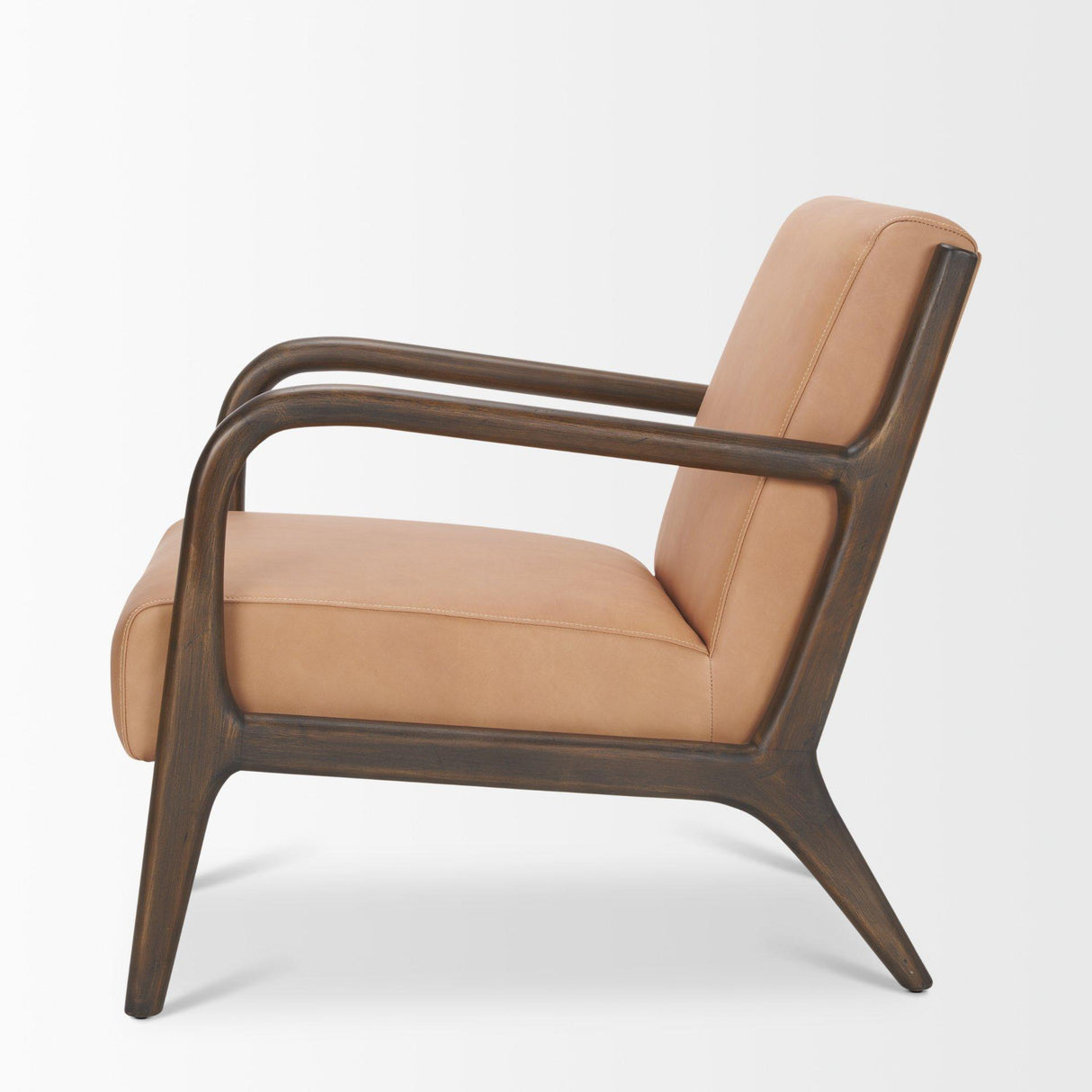 Mercana Cashel Accent Chair W/ Dark Brown Wood and Tan Genuine Leather