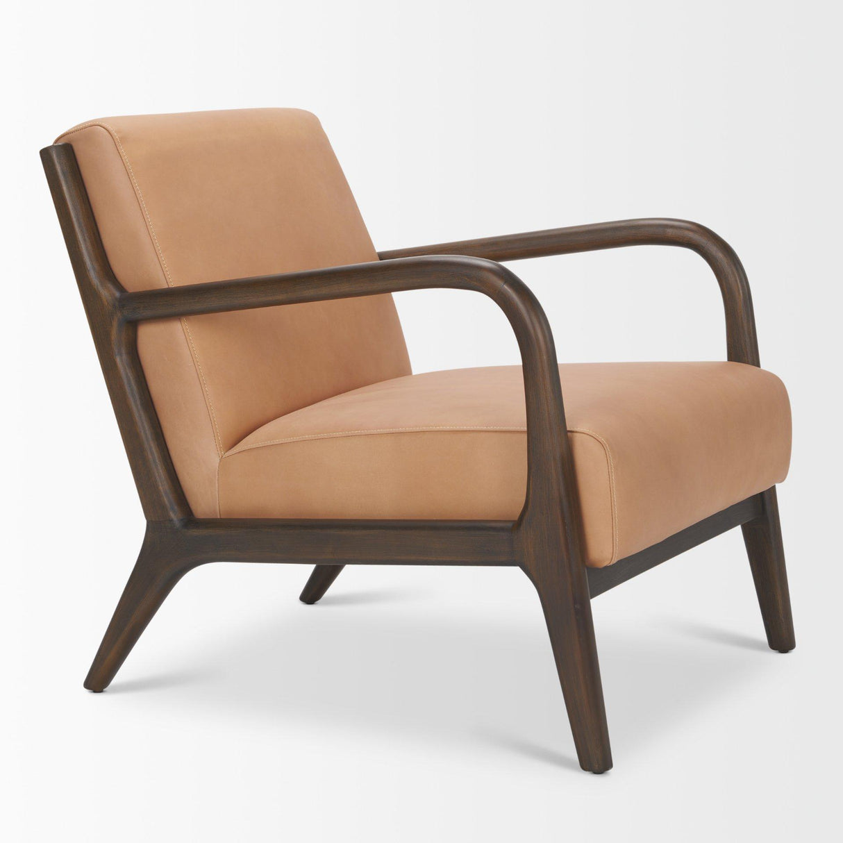 Mercana Cashel Accent Chair W/ Dark Brown Wood and Tan Genuine Leather