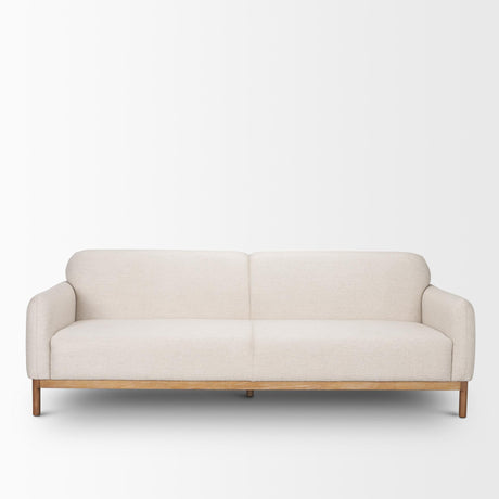 Mercana Hale Sofa W/ Medium Brown Wood and Oatmeal Fabric