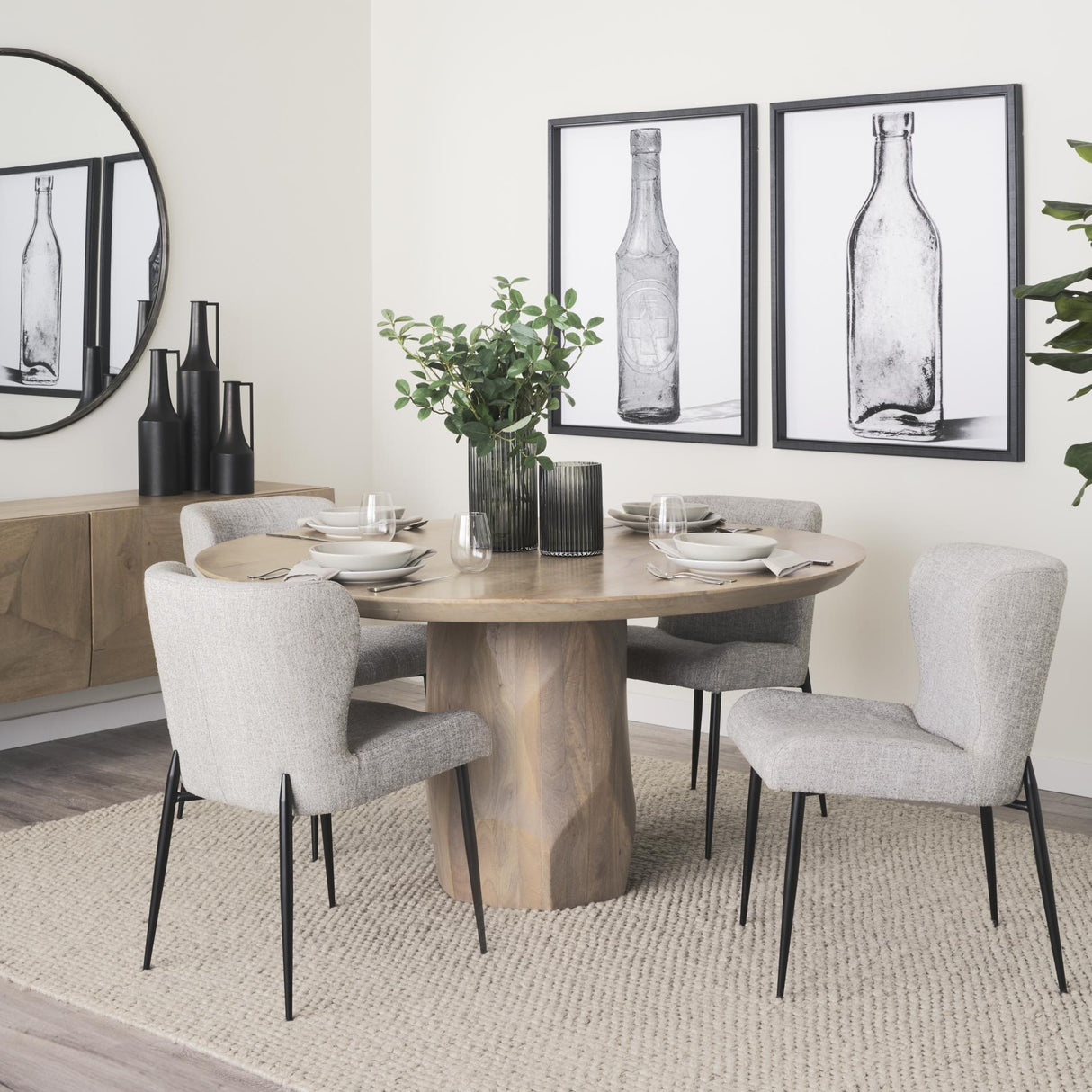 Mercana Hartt Dining Chair W/ Matte Black Metal Frame and Gray Fabric