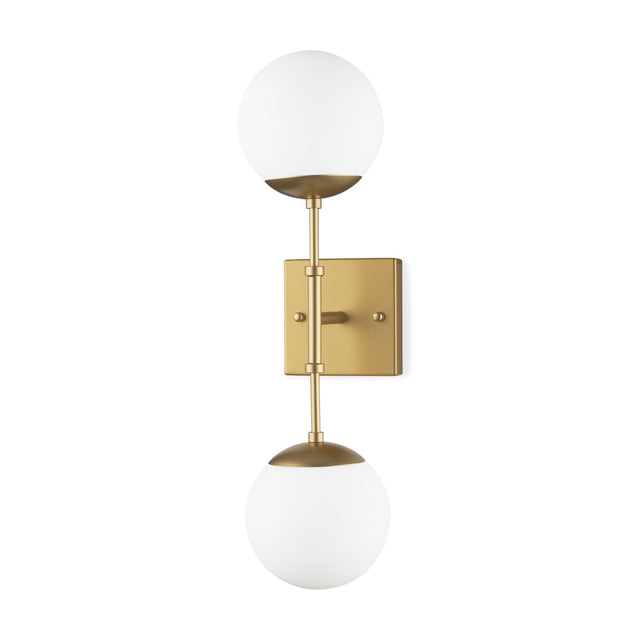 Mercana Edie Brushed Gold Metal w/ Frosted Glass Globes 2-Light Wall Sconce