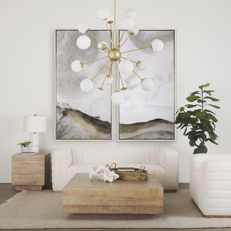 Mercana Barbara Brushed Gold Metal w/ Frosted Glass Globes 18-Light Chandelier