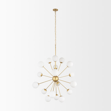 Mercana Barbara Brushed Gold Metal w/ Frosted Glass Globes 18-Light Chandelier