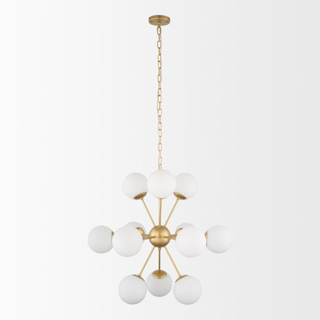 Mercana Barbara Brushed Gold Metal w/ Frosted Glass Globes 11-Light Chandelier