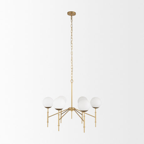 Mercana Edie Brushed Gold Metal w/ Frosted Glass Globes 6-Light Chandelier