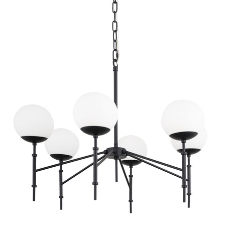 Mercana Edie Matte Black Metal w/ Frosted Glass Globes 6-Light Chandelier