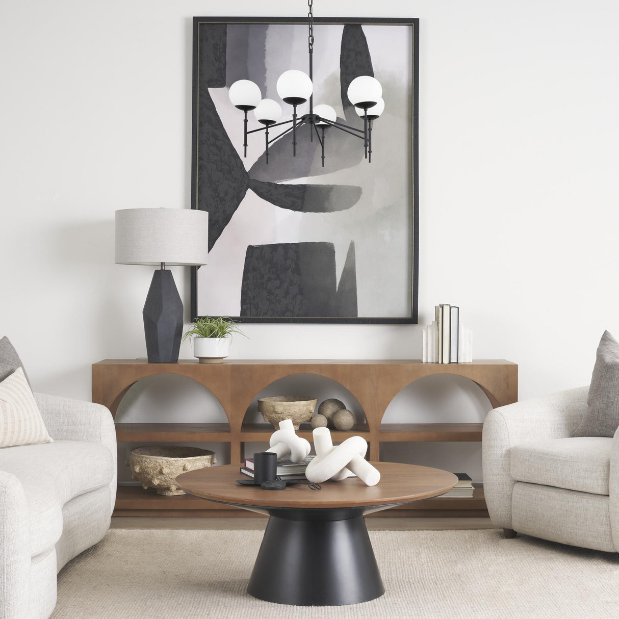 Mercana Edie Matte Black Metal w/ Frosted Glass Globes 6-Light Chandelier